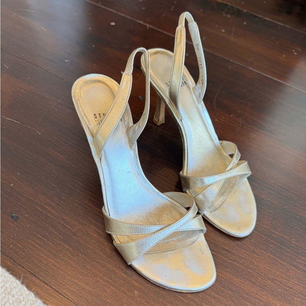 Stuart Weitzman gold strappy high heels